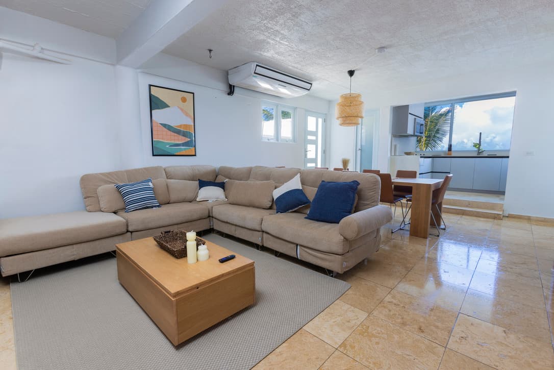 Living and dining area with ocean light